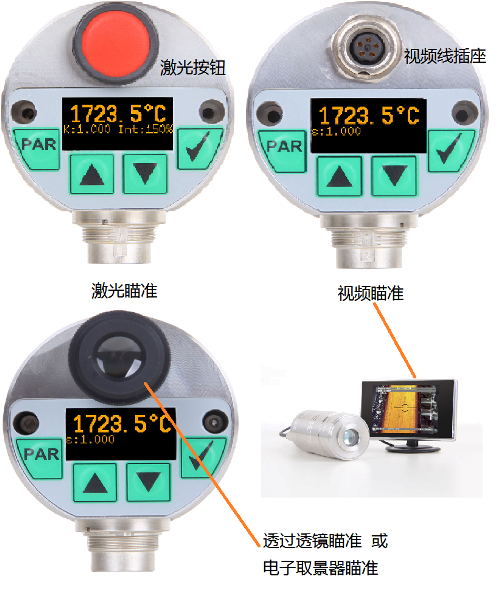 56系列紅外測溫儀4種瞄準方式: 激光瞄準、透鏡瞄準、視頻瞄準、電子取景器瞄準